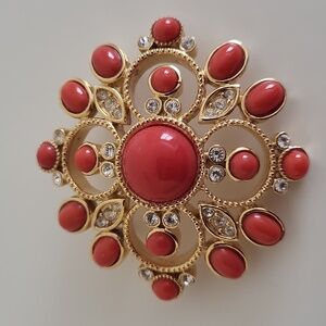 Elegant Gold and Dark Orange Brooch